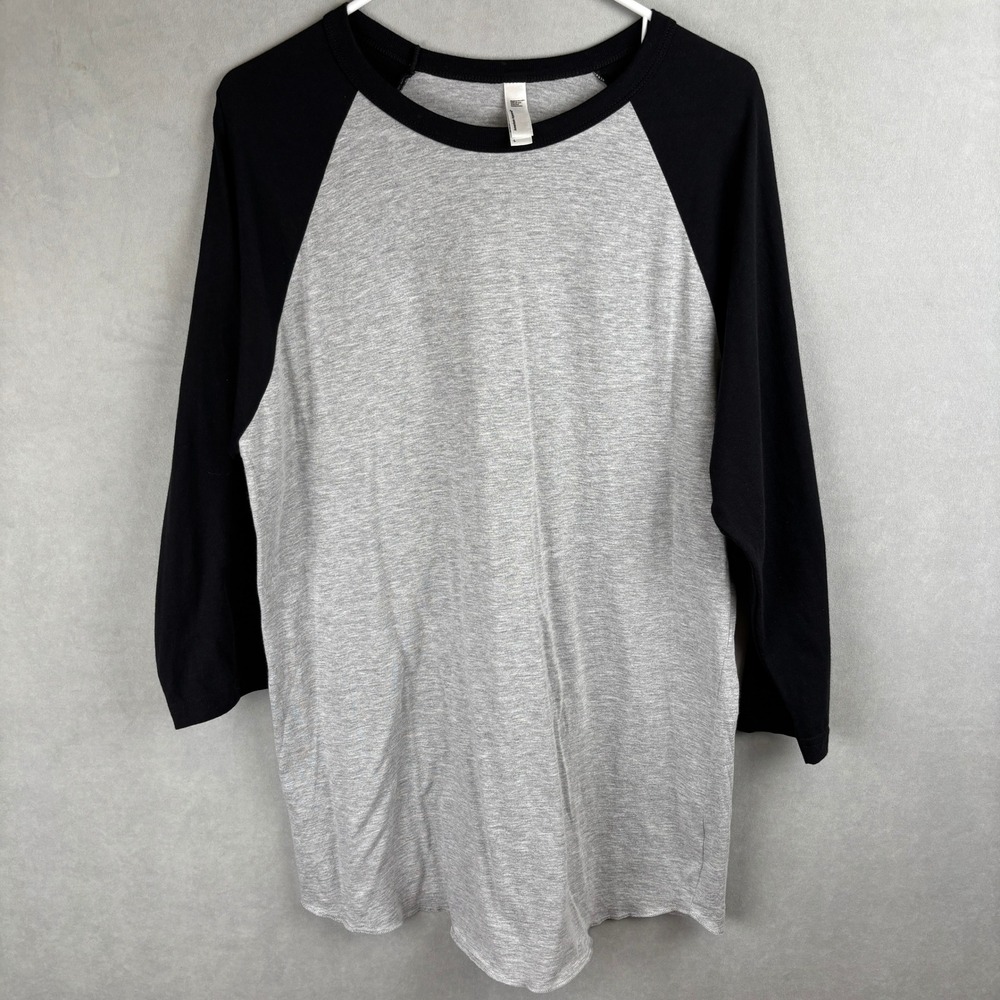 American Apparel Baseball Retro Raglan T-Shirt Grey Black 3/4 Sleeve USA Made L